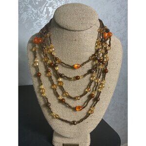 Multicolor Beaded Layered Necklace With Brown & Orange Acrylic Beads